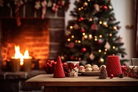 Fireplace christmas candle table. AI generated Image by rawpixel.