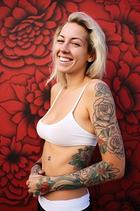 Young woman tattoo portrait smiling. AI generated Image by rawpixel.