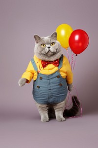 Cat holding birthday balloons. AI generated Image by rawpixel.
