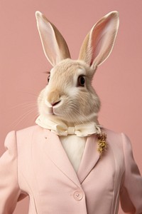 Rabbit wearing pink suit. AI generated Image by rawpixel.