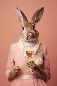Rabbit drinking champagne. AI generated Image by rawpixel.