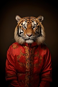 Tiger wearing Chinese robe. AI generated Image by rawpixel.