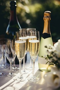 Champagne glass outdoors bottle. AI generated Image by rawpixel.