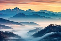 Mountain fog landscape panoramic. AI generated Image by rawpixel.