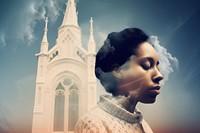 Calm prayer woman and church portrait architecture photography. AI generated Image by rawpixel.