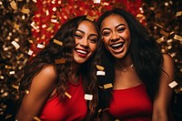Girls partying laughing confetti smile. AI generated Image by rawpixel.