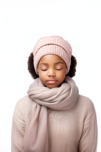 Little girl wearing scarf winter adult eyes closed. AI generated Image by rawpixel.