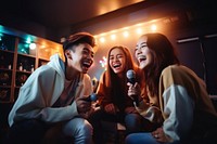 Filipino teenage friends karaoke laughing adult. AI generated Image by rawpixel.