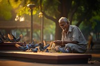 Indian senior man bird sitting animal. AI generated Image by rawpixel.