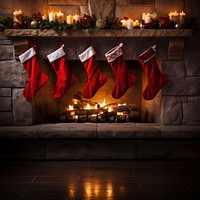Christmas stockings fireplace hearth red. AI generated Image by rawpixel.