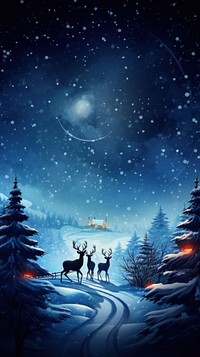 Deers silouhette christmas night moon. 
