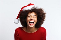 Happy african woman wearing Christmas Santa Claus hat christmas laughing adult. AI generated Image by rawpixel.
