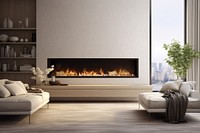 Empty modern living room fireplace architecture furniture. AI generated Image by rawpixel.