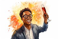 Black man holding a champagne glass portrait cartoon smile. AI generated Image by rawpixel.