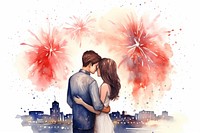 Kissing couple fireworks cartoon adult. AI generated Image by rawpixel.