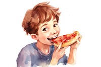 Teenage boy eating a pizza cartoon food cute. AI generated Image by rawpixel.