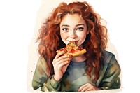 Teenage girl eating a pizza adult food hairstyle. AI generated Image by rawpixel.