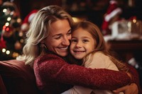 Portrait hugging christmas laughing. AI generated Image by rawpixel.