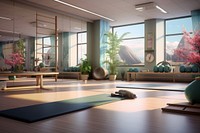 Yoga therapy architecture building lobby. AI generated Image by rawpixel.