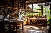 Thai style kitchen house wood architecture arrangement. AI generated Image by rawpixel.