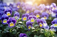 Pansy garden flowers outdoors blossom nature. 