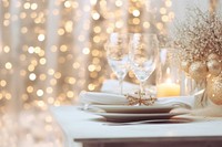 Christmas meal table decoration christmas. AI generated Image by rawpixel.