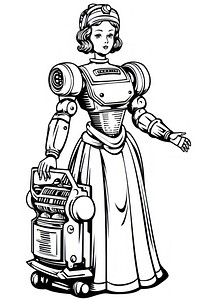 Maid robot sketch drawing art. AI generated Image by rawpixel.