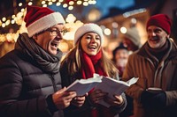 Singing Christmas carols christmas outdoors adult. AI generated Image by rawpixel.