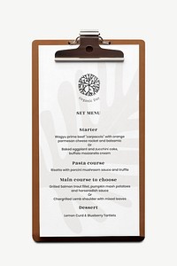 Menu clipboard mockup, paper psd