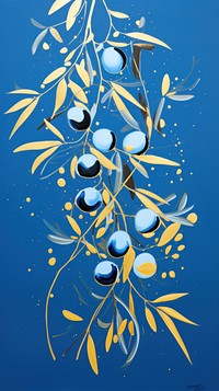 Hanukkah olives painting plant blue. 