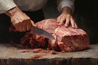 Hand slicing meat beef food slaughterhouse. AI generated Image by rawpixel.