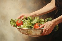 Hand making salad painting vegetable freshness. 