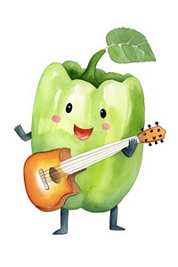 Bell pepper dancing vegetable guitar plant. AI generated Image by rawpixel.