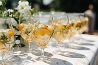 Wedding cocktails glass table tablecloth. AI generated Image by rawpixel.
