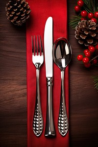 Christmas setting cutlery spoon. AI generated Image by rawpixel.