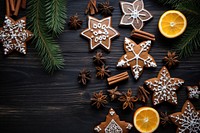 Gingerbread cookies christmas snowflake table. AI generated Image by rawpixel.