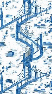 Chinese bridges pattern line blue. AI generated Image by rawpixel.