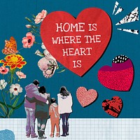 Home quote, art collage Instagram post template