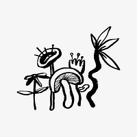 Mushroom and plant doodle, illustration vector