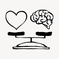 Heart and brain on scale doodle, illustration vector