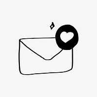 Email with heart doodle, illustration vector