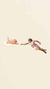 Creation of Adam & cherub iPhone wallpaper, illustration by Michelangelo Buonarroti. Remixed by rawpixel.