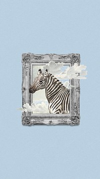 Vintage zebra frame iPhone wallpaper, aesthetic animal. Remixed by rawpixel.