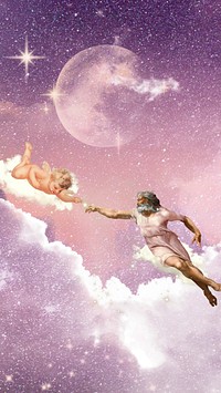 Creation of Adam & cherub iPhone wallpaper, vintage illustration by Michelangelo Buonarroti. Remixed by rawpixel.