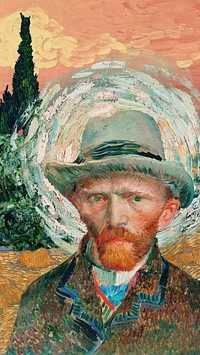 Van Gogh's portrait  iPhone wallpaper, vintage illustration. Remixed by rawpixel.