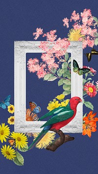 Parrot flowers iPhone wallpaper, vintage animal illustration. Remixed by rawpixel.