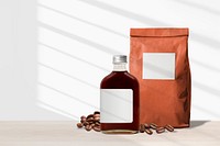 Coffee bean bag & glass bottle