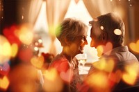 Old married couple  photo with heart bokeh effect