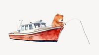 Bear fishing, animal watercolor illustration