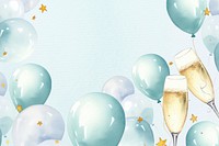 Blue champagne celebration frame, festive watercolor illustration